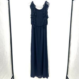 Alice + Olivia Silk Navy Ruffled Maxi Dress Women's Medium